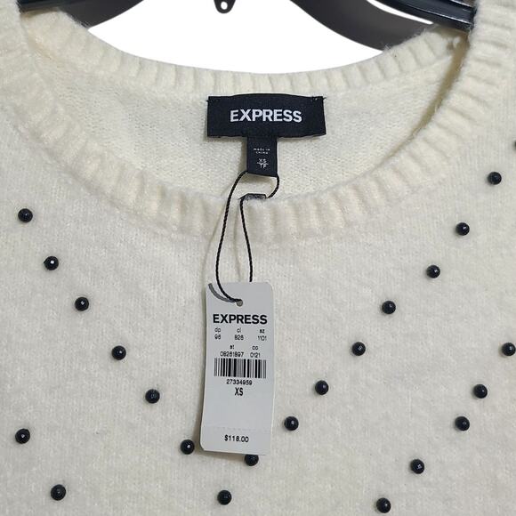 Express Beaded V-Neck Puff Sleeve Sweater XS Cream NWT - Picture 3 of 6